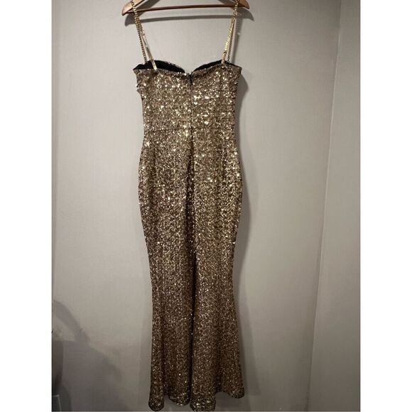 Nadine Merabi Women's Gold Sequin Sleeveless Lucinda Flare Jumpsuit Size 8 NWOT - Picture 8 of 13